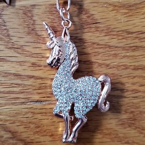 Unicorn Key chain beautiful shiny Rose gold sparkly silver crystals lobster claw